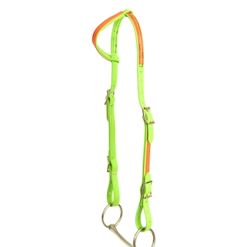 ****PHOTO SAMPLE*** $15 Apple Green Beta Biothane with Orange Overlay One Ear Western Headstall - Horse Size