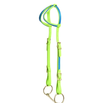 ****PHOTO SAMPLE*** $15 Apple Green Beta Biothane with Blue Overlay Two Ear Western Headstall - Horse Size