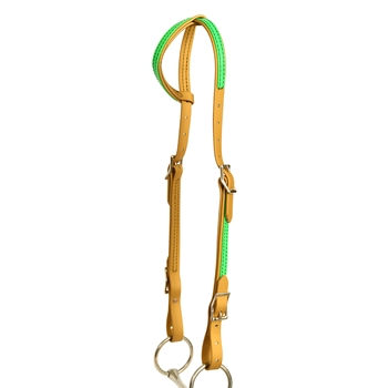 ****PHOTO SAMPLE*** $15 Gold Beta Biothane with Light Green Overlay One Ear Western Headstall - Horse Size