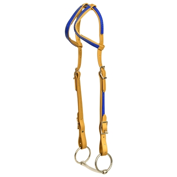 ****PHOTO SAMPLE*** $15 Gold Beta Biothane with Dark Blue Overlay Two Ear Western Headstall - Horse Size