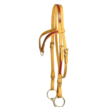 ****PHOTO SAMPLE*** $15 Gold Beta Biothane with Maroon Overlay Western Bridle with Center Ring Browband Headstall - Horse Size