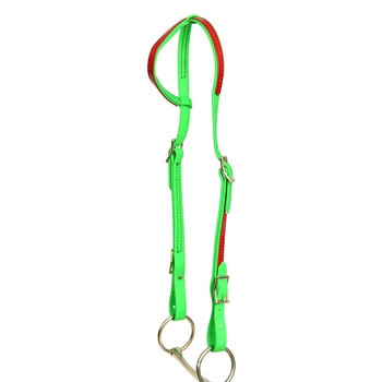 ****PHOTO SAMPLE*** $10 Lime Green Beta Biothane with Red Overlay One Ear Western Headstall - Horse Size