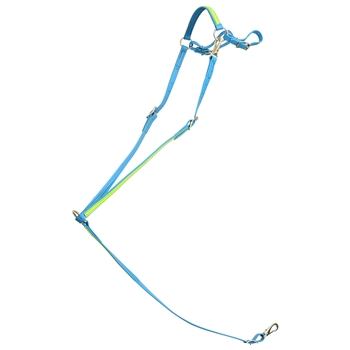 ****PHOTO SAMPLE*** $20 Light Blue Beta Biothane with Safety Yellow Overlay English Breast Collar - Horse Size