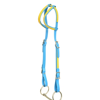 ****PHOTO SAMPLE*** $15 Light Blue Beta Biothane with Yellow Overlay Two Ear Western Headstall - Horse Size