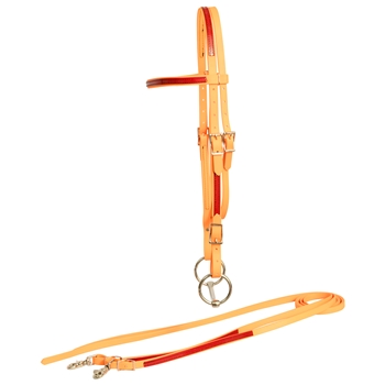****PHOTO SAMPLE*** $25 Mango Orange Beta Biothane with Red Overlay Western Bridle and Reins - Horse Size