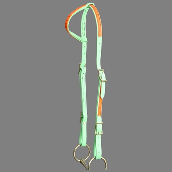 ****PHOTO SAMPLE*** $15 Mint/Seafoam Green Beta Biothane with Orange Overlay One ear Western Headstall - Horse Size