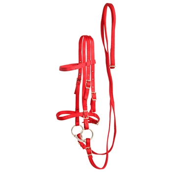 ****PHOTO SAMPLE*** $20 Red Nylon English Bridle & Matching Reins - Horse Size